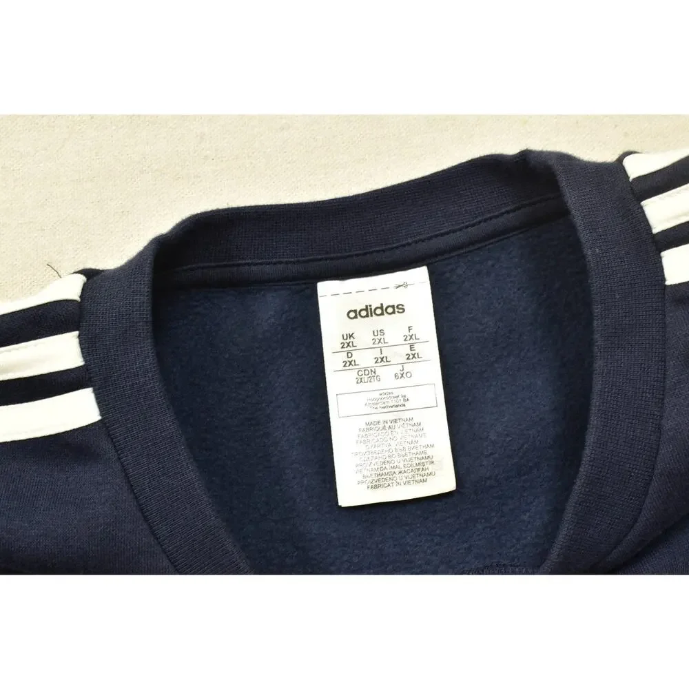 Adidas Men's 2XL Navy Blue Crewneck Sweatshirt White Linear Logo 3-Stripe Fleece